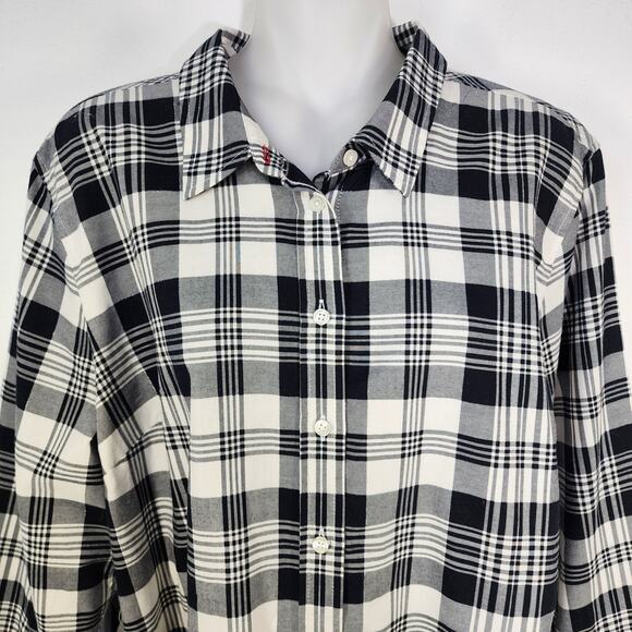 Talbots Petite Shirt Womens XLP Black Cotton Long Sleeve Button Plaid Metallic - Picture 3 of 8